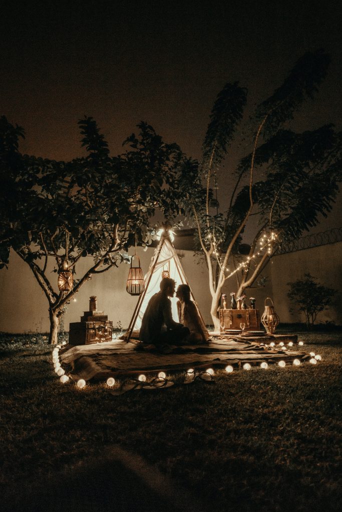 Romantic set up with tipi for couple